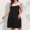Kundalik Keng Qora Qisqa Ko'ylak Xonim Yoz A-siluet Ochiq To'rli Ko'ylak Elegant Qisma Siz Oq To'rli Ko'ylaklar 4XL Vestidos 28061