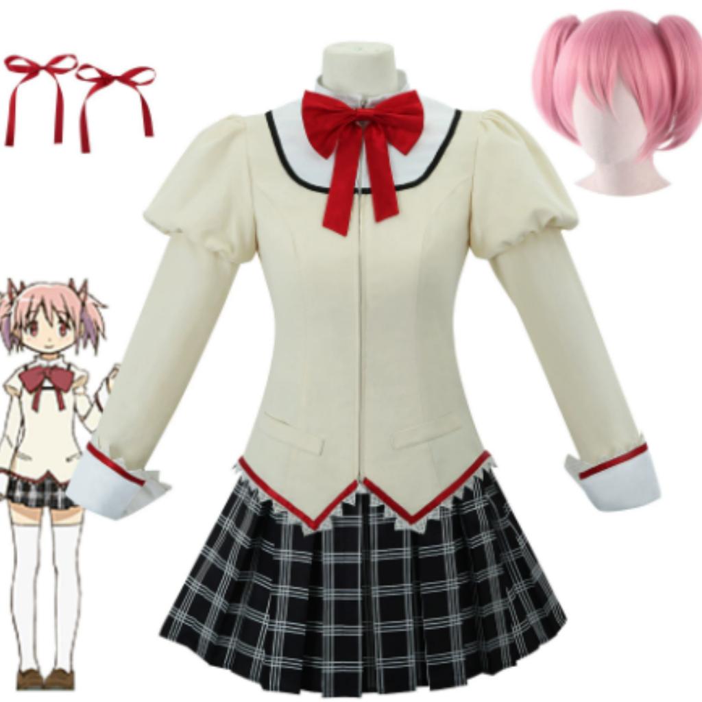Косплей костюм школьной формы Puella Magi Madoka Magica, полный комплект с париком для Хэллоуина