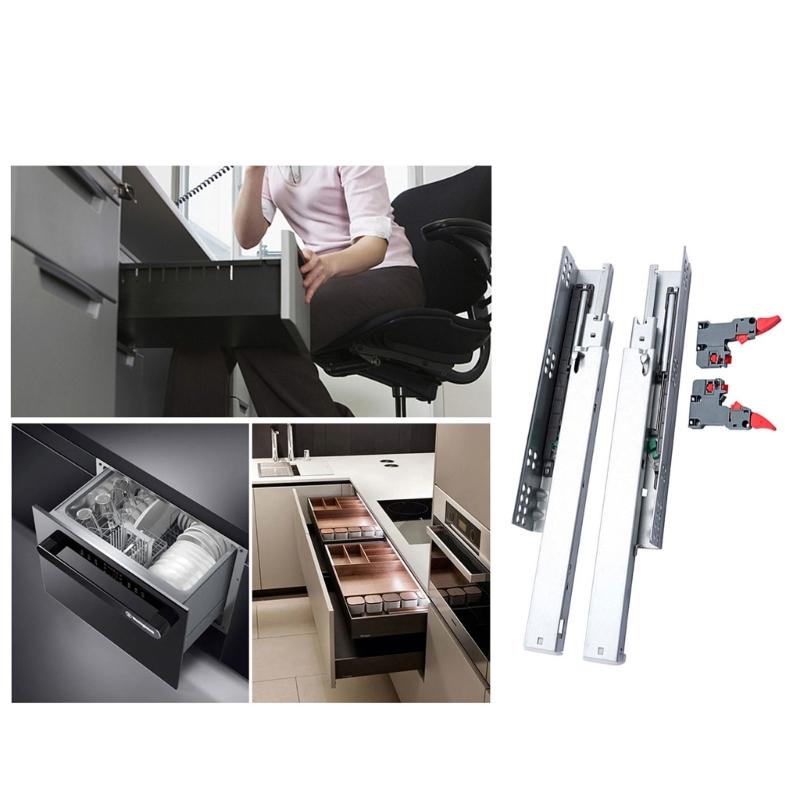 Concealed Drawer Runners Soft Close Undermount Full Extension Cabinet Rails with Locking Devices Rusts Resistant Slides