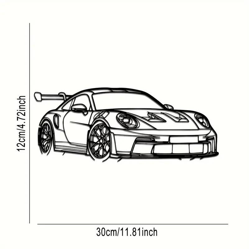 Car Metal Wall Art - Black Metal Carving, Sleek Design with Spoiler & Exhaust Pipes Easy To Hang Home Office Decor Wall Stickers