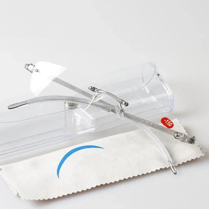 Винтажные безободковые готовые очки для миопии, сверхлегкие, мягкие, мужские, женские, сверхлегкие смоляные очки для близорукости, диоптрии 100~400