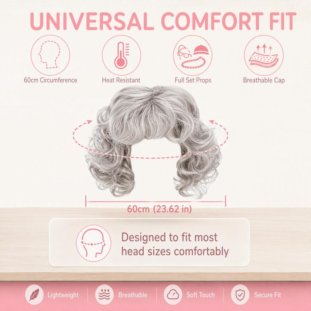 5/6/8pcs Funny Grandma Gray Wig Hairpiece Halloween Costume Set  Costume Party