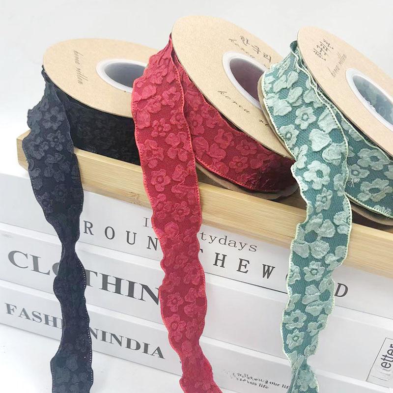 Romantic Camellia Embossed Satin Ribbon for Flower Bouquet Packaging and DIY Bows