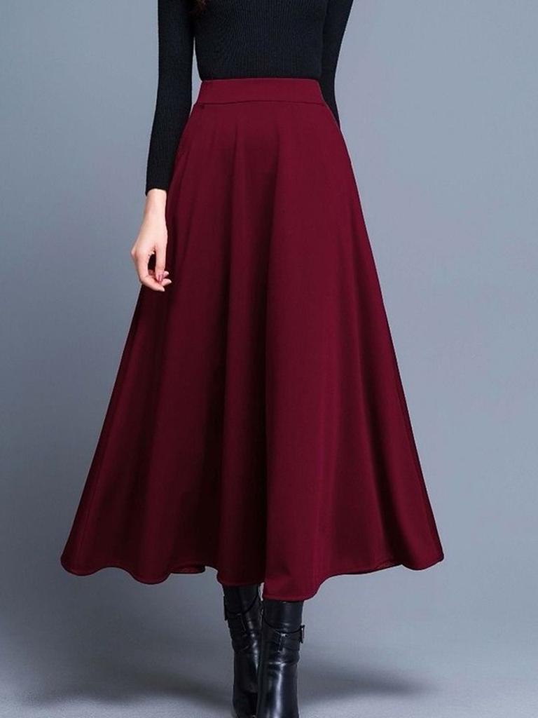 Осень Зима Юбка макси с высокой талией А-силуэта Платье больших размеров Женская одежда Новый стиль Элегантный Универсальный Стройнящий Скрывающий бедра