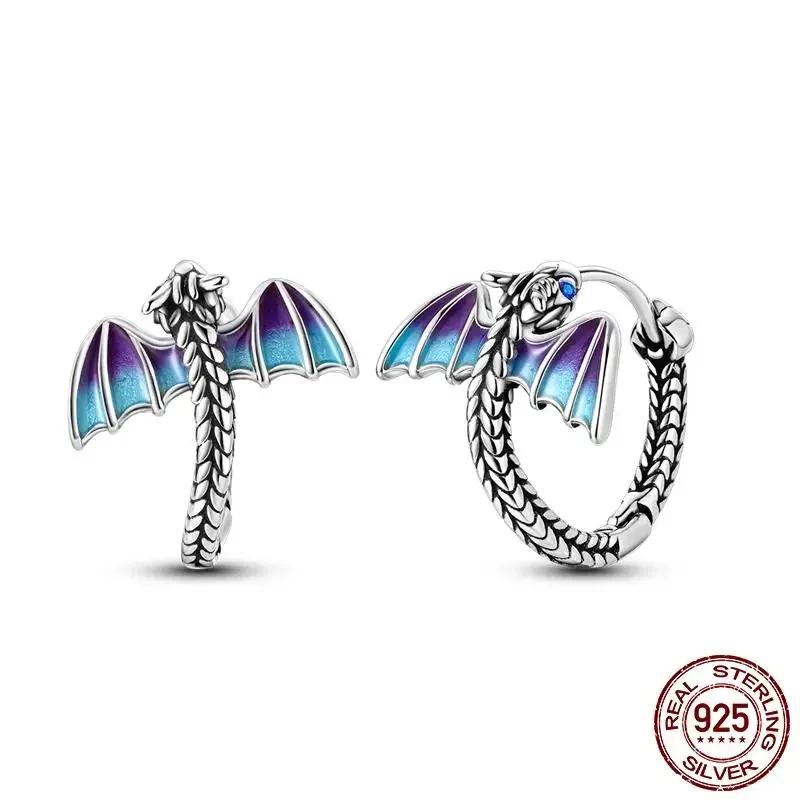 Original 925 Sterling Silver Purple Flower Owl Earrings Women 2025 Zircon Ear Studs Sparkling Pave Hoop Earring Jewelry Gift