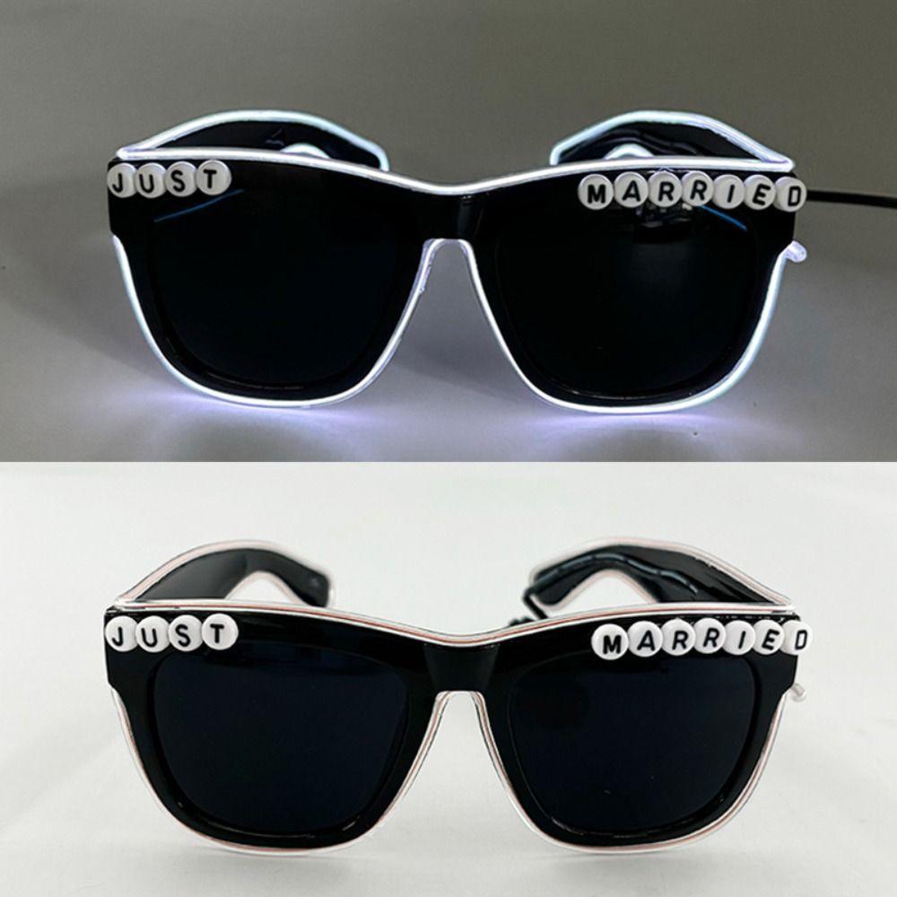 Heart Shaped LED Glasses Square Neon Glasses Surprise Just Married Glasses Dark