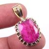 Red Ruby(Simulated) Handmade 925 Sterling Silver Two Tone Pendant 1.25" J2S84