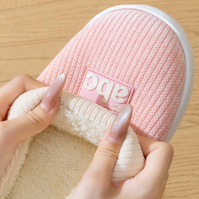 Double Embroidered Cotton Slippers Autumn and Winter Warm and Comfortable Lightweight Soft Cotton Slippers Corduroy Cotton Shoes