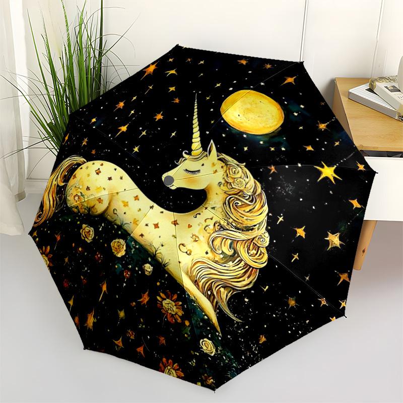 1PC Unicorn Fantasy Automatic Folding Umbrella Portable Collapsible 8-Rib Umbrella for All Seasons, Casual Outdoor Accessory, A03
