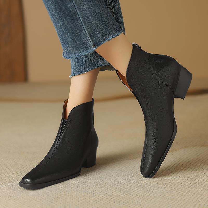 Concise Basic Women Ankle Boots Pointed Toe Mature Shoes Woman Back Zipper 2024 Autumn Winter New Genuine Leather Office Lady