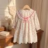 Girls Floral Print Ruffle Dress French Style Long Sleeve Cotton Princess 3-8 Years Old Kids