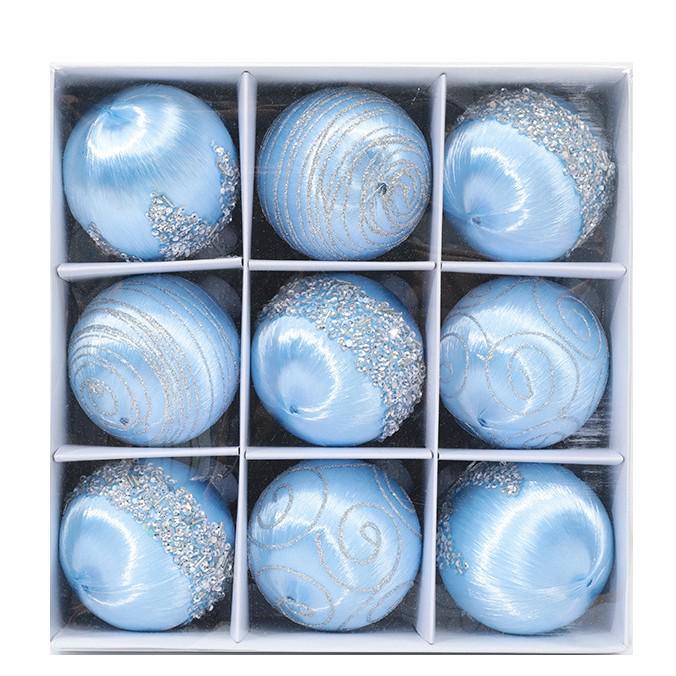 Набор рождественских шаров из расписного шелка 8 см - 9 шт.