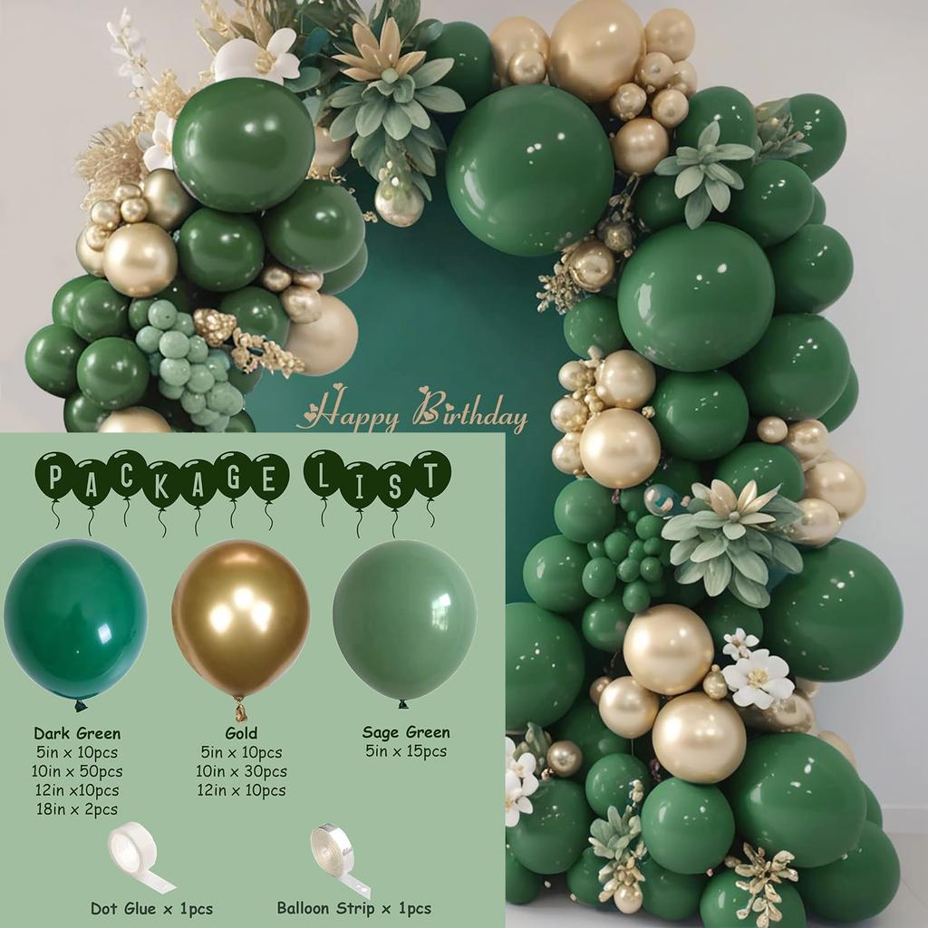 Mori Set Green Latex Balloon Chain Set Vintage Themed Birthday Party Decorative Jungle Set