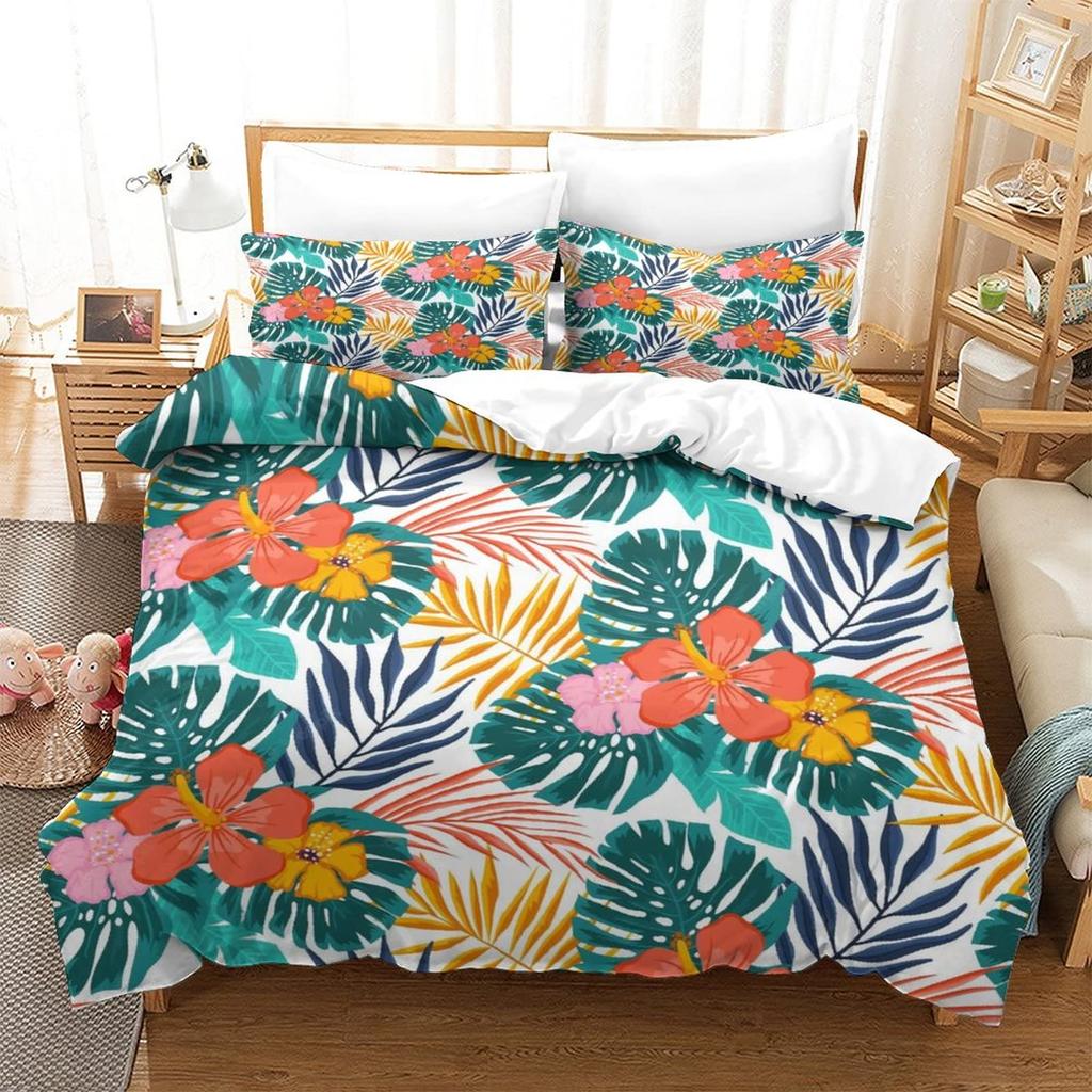 Palm Leaves Duvet Cover Monstera Leaf Comforter Covers Tropical Green Leaves Bedding Set White Marble Quilt Cover For Men Women