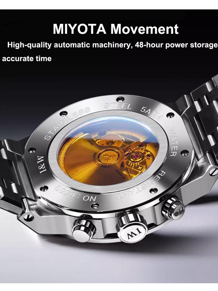 IW Men's Automatic Mechanical Watch Waterproof Stainless Steel Strap Men's MIYOTA Mechanical Watch Fashion Reloj Hombre