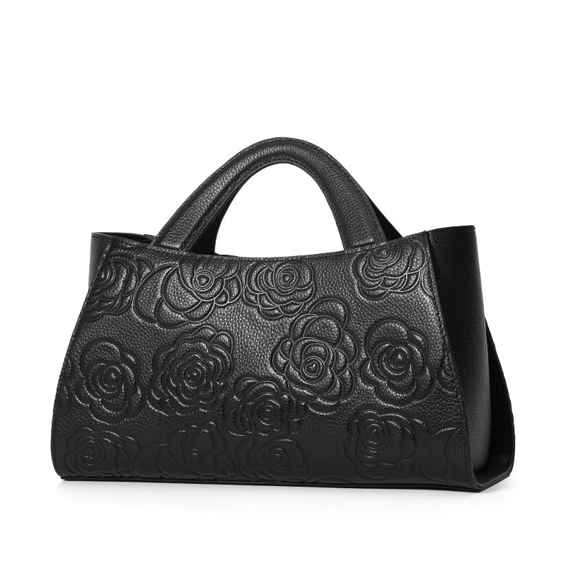 Aidrani Женская сумка из натуральной кожи, большая вместимость, сумка через плечо с цветочным узором, мягкая сумка из коровьей кожи, черная