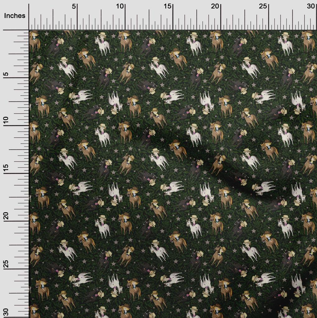 oneOone Cotton Flex Forest Green Fabric Cowboy Sewing Material Print Fabric By The Yard 40 Inch