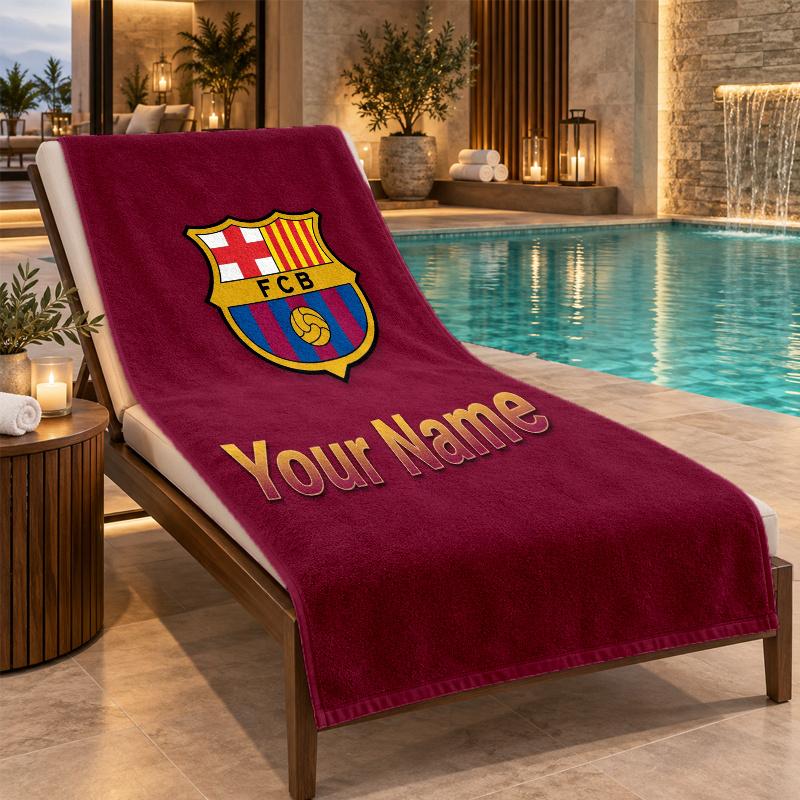 Custom Name FC Barcelona Beach Towel Personalized Text Soft Towel Swimming Travel Bath Gift