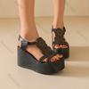 Fashion Thick Bottom Wedges Roman Sandals Women New Rhinestone High Heel Open Toe Big Size Sandales Casual Black Summer Gladiator Sandal