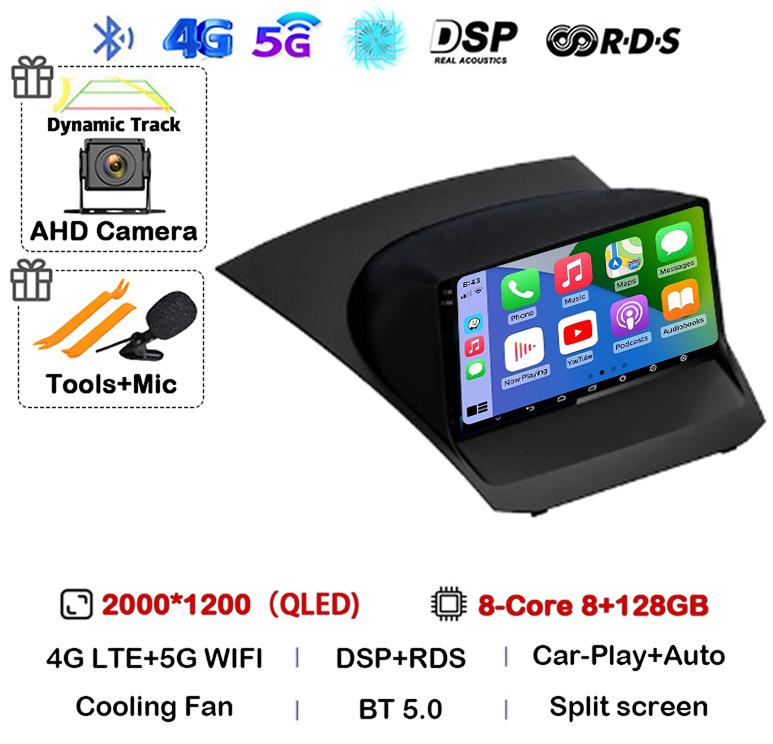 Android 14 Carplay Auto 4G+WIFI для Ford Fiesta 2009-2017 Автомобильное радио Мультимедиа Стерео Видеоплеер Навигация GPS 360 Caemra DSP
