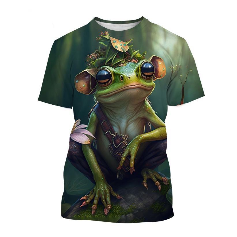 Fashion Cartoon Animal Frog 3D Printing T-shirt Summer Casual Round Neck Short-sleeved Unisex Sports Frog T-shirt Tops
