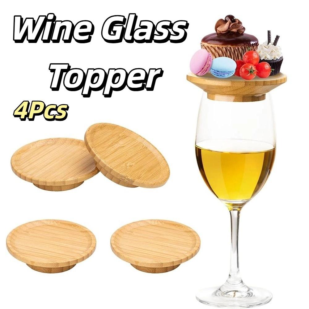 4Pcs Leakproof Wine Glass Covers Creative Wooden Red Wine Lid Gourmet Tray Wine Glass Tray  Bars