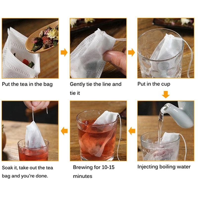 100 Pcs 5x7cm Disposable Empty Tea Bags Bags for Tea Bag with String Heal Seal Tea Infuser Non-woven Paper Filter Teabags