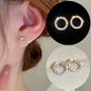 Korean Fashion Versatile Dazzling Circle Stud Earrings with Crystal Cubic Zirconia Minimalist Earrings for Teens Women's Zircon