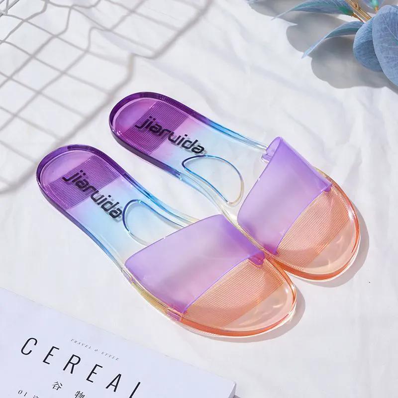 WTEMPO Модные мягкие тапочки Jelly Outdoor Indoor Home, женские весенне-летние прозрачные пляжные сандалии с открытым носком и плоским каблуком