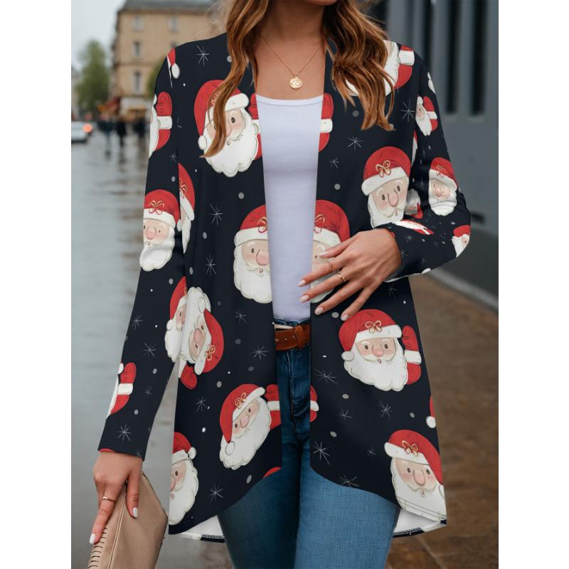 Женский 3D кардиган с Санта-Клаусом, красный с белым принтом, длинный рукав, V-образный вырез, повседневный стиль, идеально подходит для рождественских праздничных вечеринок