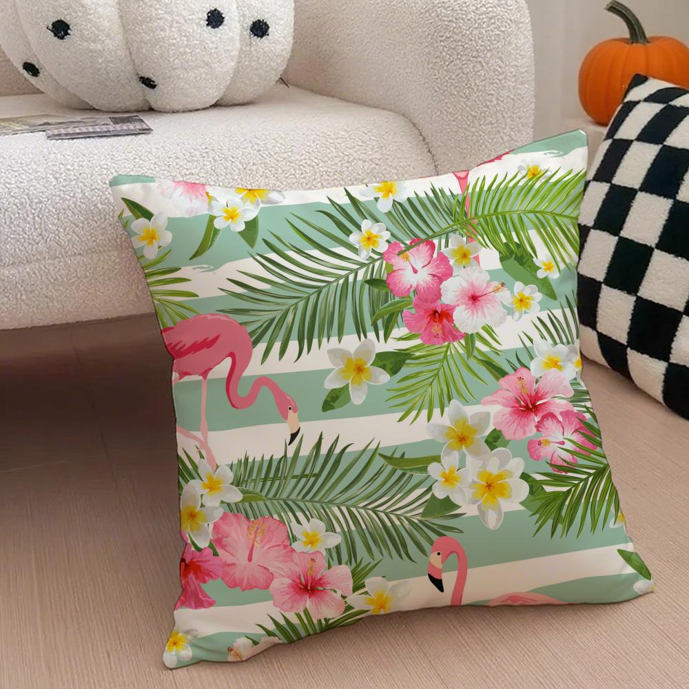 Forest Flamingo Palm Leaves Plant Pattern Art Cushion Cover Throw Pillow Cover Hidden Button Durable Polyester Chair Cushion