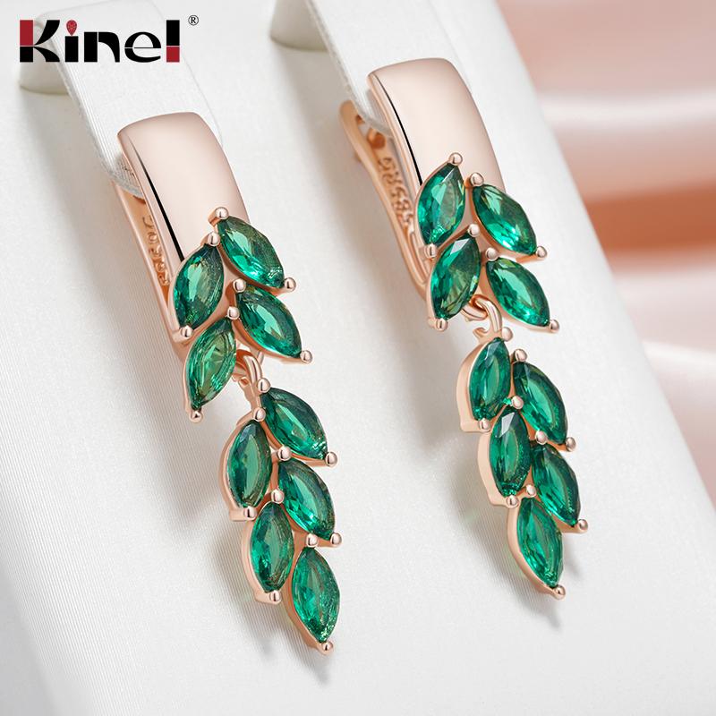 Серьги-подвески из зеленого листа с цирконием для женщин, розовое золото, роскошные ювелирные изделия, подарок невесте, свадебные серьги
