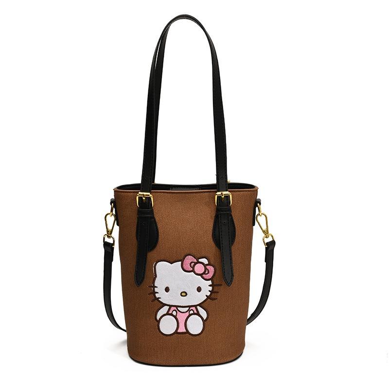 Bag New Han Fan Cute Kt Retro Cat Bucket Bag Simple Commuter Handbag Shoulder Messenger Bag
