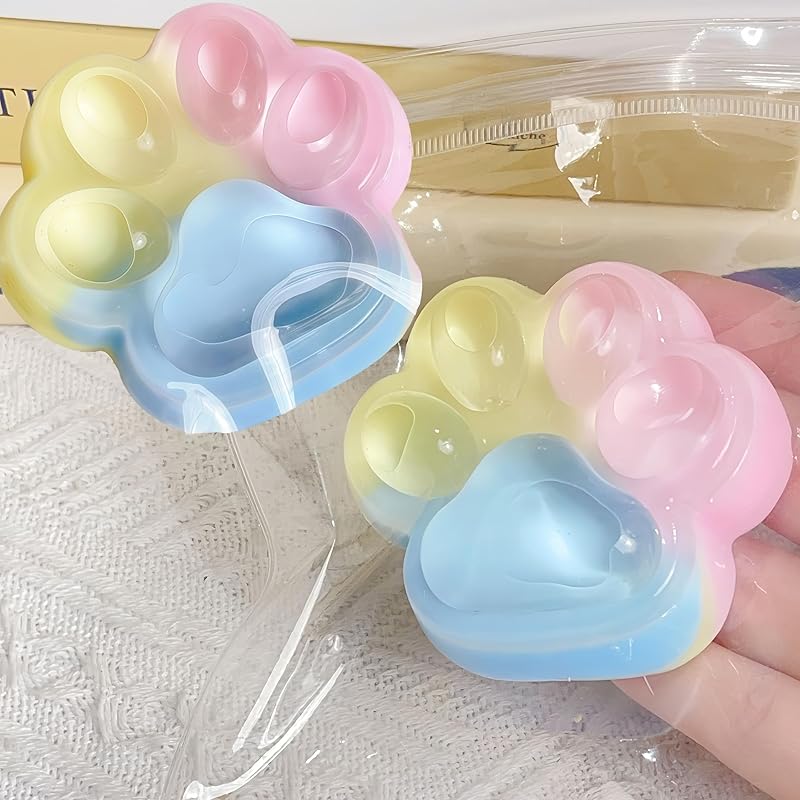 2 Pcs Squeeze Toys Handmade Cat Paw Squishy, Lifelike Rainbow Squeeze Paw, Cute Soft Squishy for Stress Relief & Goodie Bag Stuffers, Fidget Toys