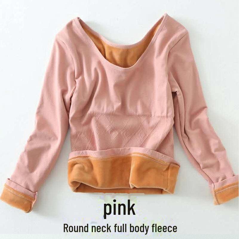 Комплект женского термобелья: Топ из бархата с длинными рукавами и круглым вырезом