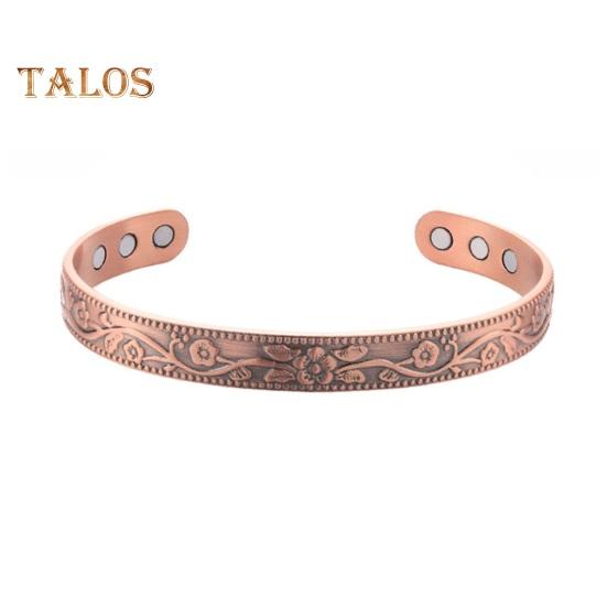 Women Magnet Bangle Plum Blossom Emboss Adjustable Open Bangle Promote Circulation Energy Copper Vintage Wrist Cuff Lady Therapy Jewelry Gift