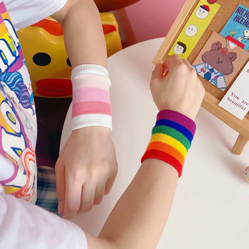 Women Running Soft Breathable Cotton Rainbow Color Warm Bracers Wristband Hand Wrap