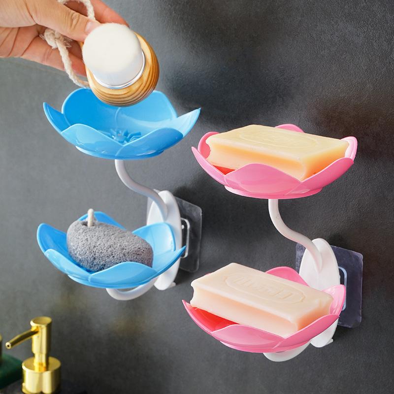 Soap Box Lotus Shape Non-slip Portable Silicone For Water Draining Solid Color Draining Soap Dish