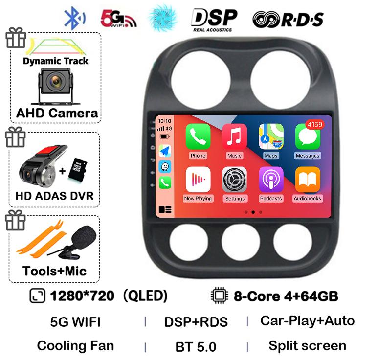 Android 14 Carplay Auto Car Radio For Jeep Compass Patriot 2010 2011 2012 2013 2014 2015 2016 GPS Multimedia Stereo Player QLED
