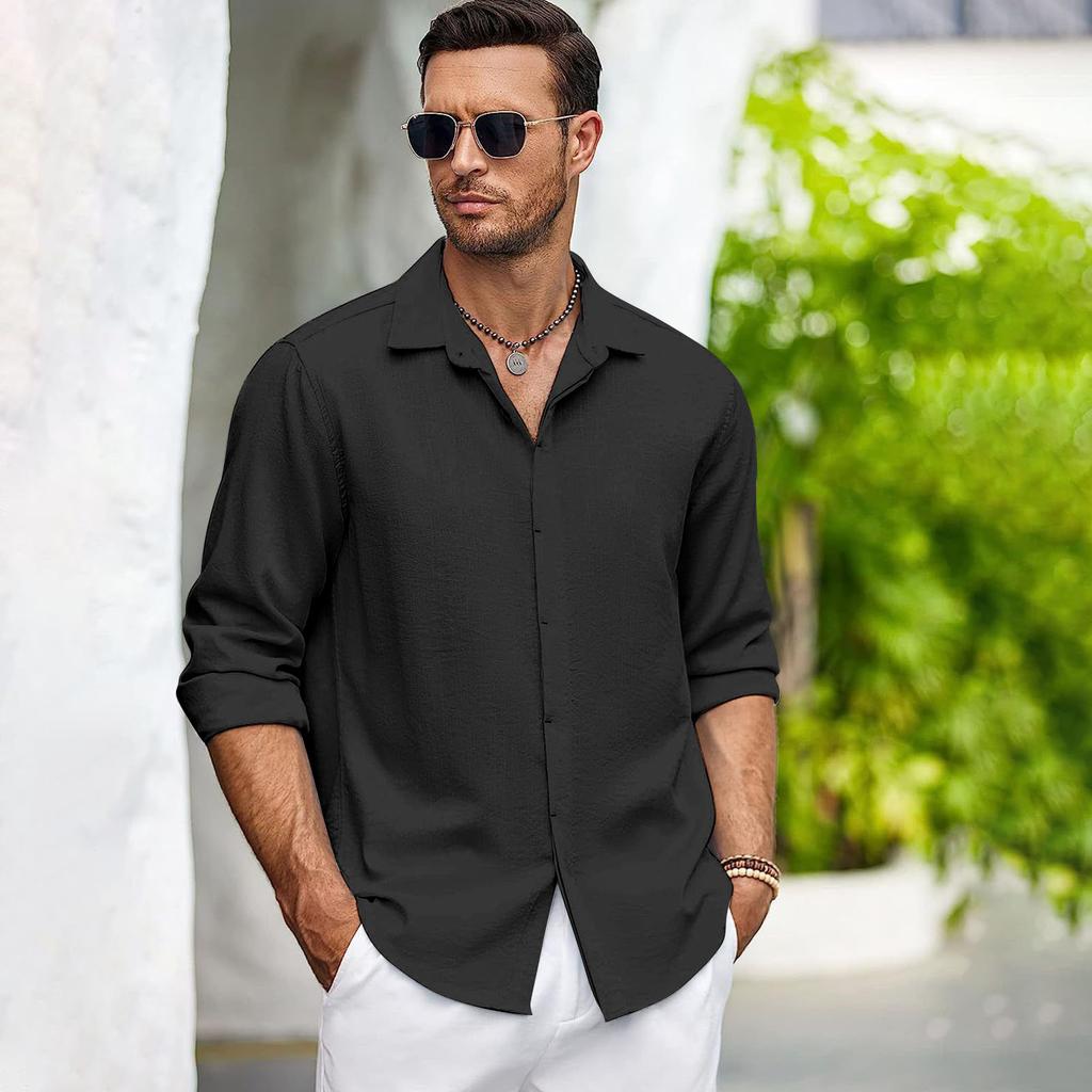 Men's Solid Color Lapel Shirt Casual Loose Fashion Cardigan Top