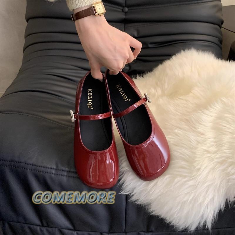 2024 Летние новые женские туфли Мэри Джейн, мягкие повседневные модные балетки на плоской подошве, классические туфли с круглым носком и неглубокой подошвой, красные