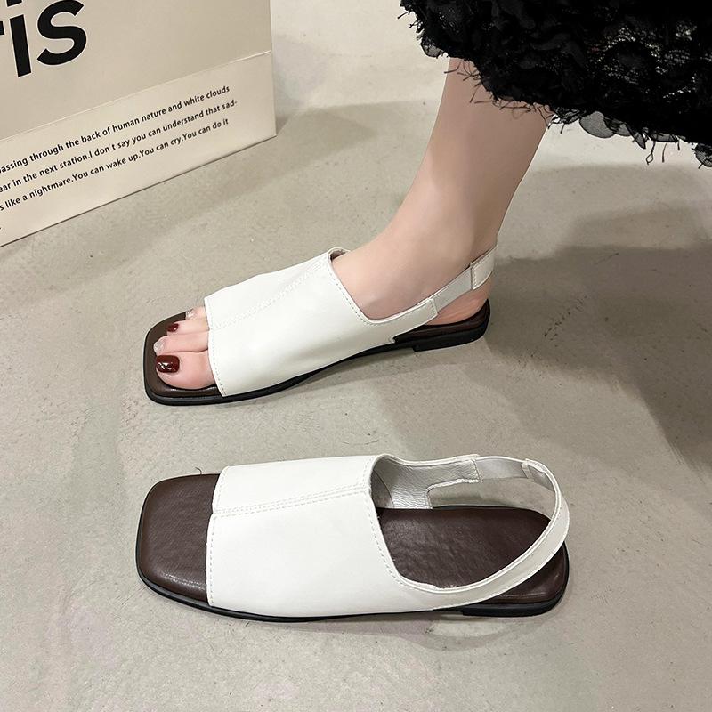 2025 лето новая мода сандалии на плоской подошве с одним ремешком женская обувь с открытым носком корейская версия ретро повседневная модная женская обувь