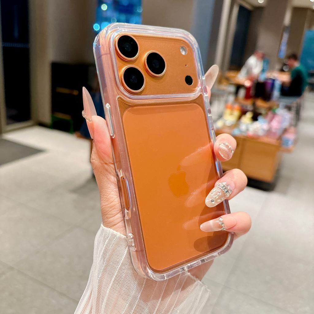 Прозрачный акриловый чехол для телефона для iPhone 17 16 1 14 13 Pro Max, кнопка из сплава, ударопрочный, прозрачный, жесткий, защитная крышка
