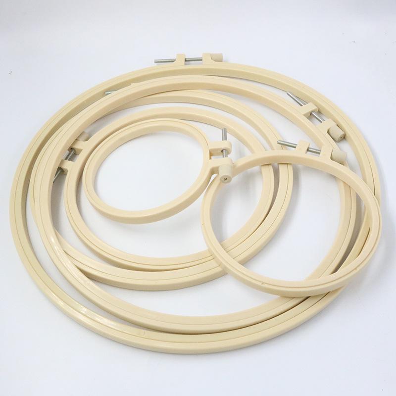 Multi-Size Beige Bamboo-Look Metal Embroidery Hoop for DIY Flower and Cross Stitch Projects