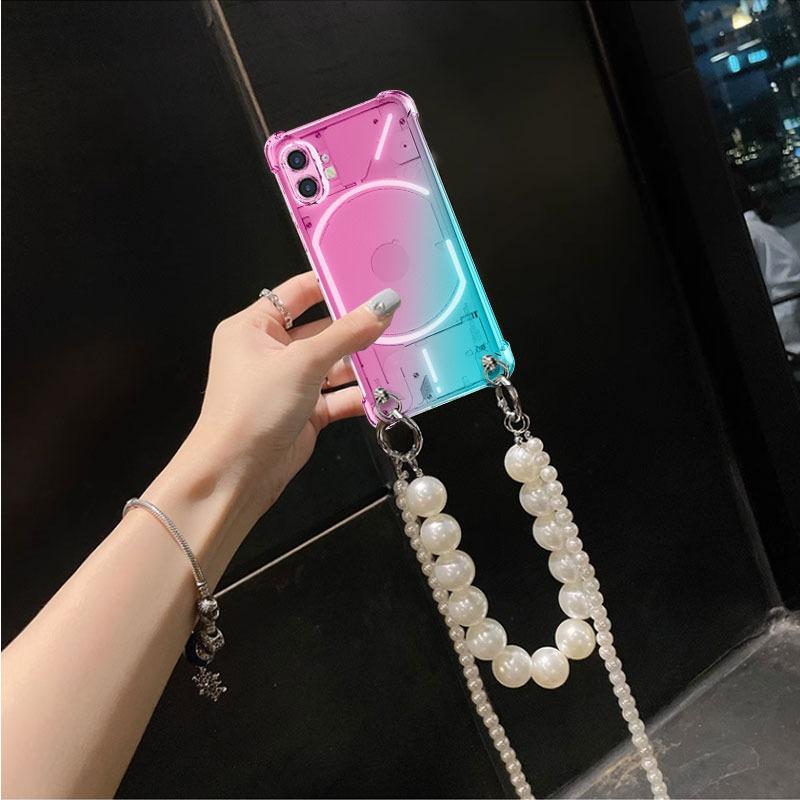 Чехол For Nothing Phone 2 1 Жемчужный браслет-цепочка Ремешок через плечо Чехол For Nothing Phone 2 Радужный градиент Противоударная мягкая силиконовая задняя крышка для телефона