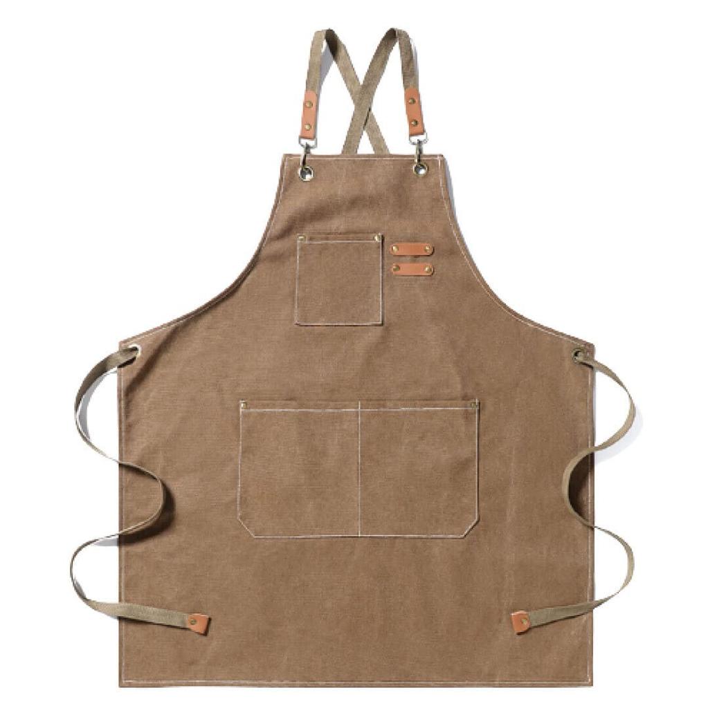 Outdoor Apron for Work Thick Cotton Canvas [FREESE] Men, Camping, Work, DIY, Craftsman, Chef, Apron, Apron, (Brown)