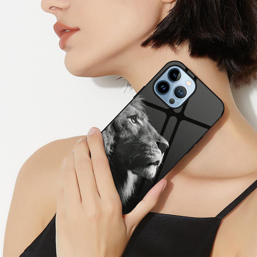 Чехол для телефона из закаленного стекла с изображением льва для Iphone 14 13 11 12 Pro Max Mini Xs Xr X 7 8 6s Plus Se 2022, чехлы на заднюю панель с изображением животного