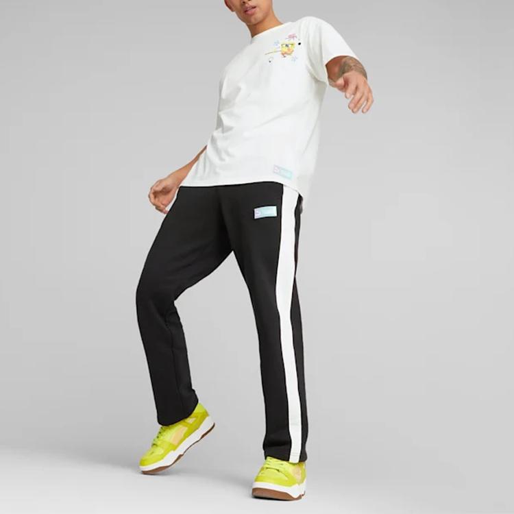 Puma X Spongebob Collaboration Полоски по бокам Мультяшный принт Прямые повседневные брюки унисекс брюки черные 538963-01