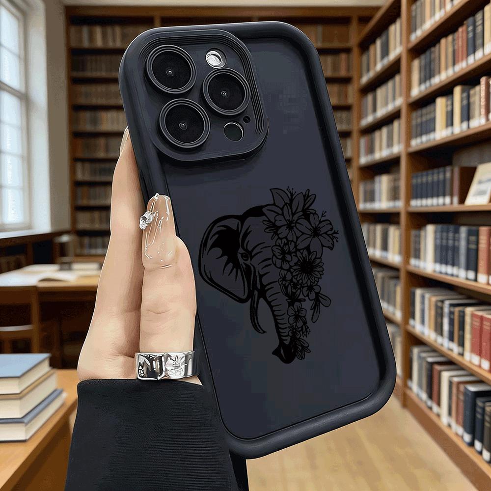 Чехол для телефона 'Слон с цветочным декором' для iPhone 17 16 15 14 13 12 11 Pro Max Plus, Защитный, Гелевый, Гибкий, Противоударный