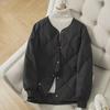Women's Lightweight Collarless Down Jacket - Diamond-Shaped Quilting, Round-Neck, Loose Fit for Students